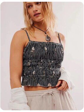 We The Free People Dolce Vita Black Combo Spaghetti Strap Crop Tank Top sz S